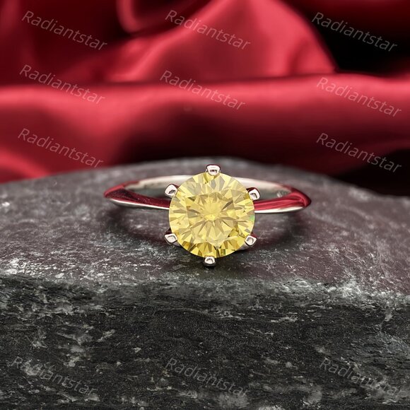 NEW Certified 2 ct. t.w. Lemon Yellow Moissanite Solitaire 6 Prong Ring - Picture 3 of 8